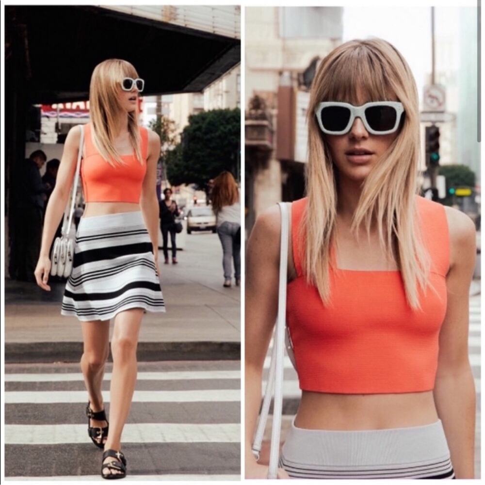 Women’s Orange Square-Neck Cropped Tank Top